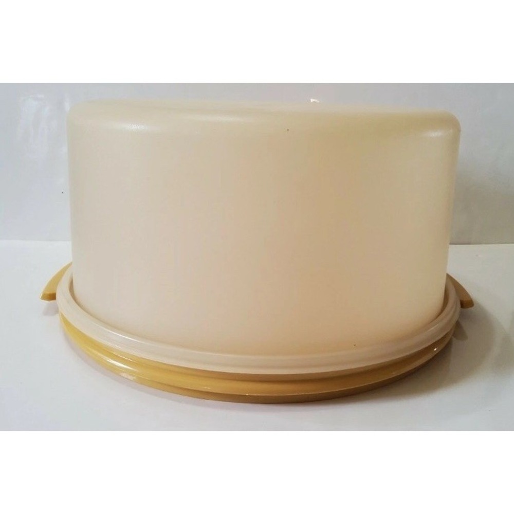 Vintage Tupperware Cake Holder Carrier MADE IN USA 1256-5 1257-5  Harvest Gold
